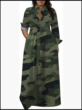 Plus Size Stretchy Maxi Dress with Pockets Detachable Belt V Neck